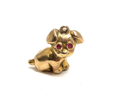 9ct gold vintage ruby set eyes puppy charm (1.4g) 