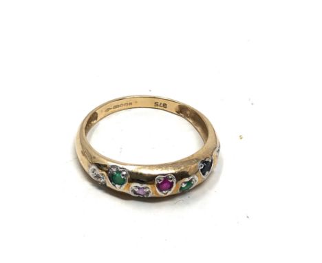 9ct gold diamond, emerald, amethyst, ruby, sapphire &amp; topaz  ring (2.1g) 