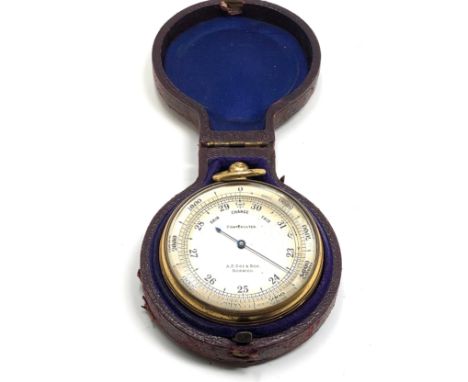 Antique cased compensated pocket barometer by A.E.Coe &amp; sons Norwich 