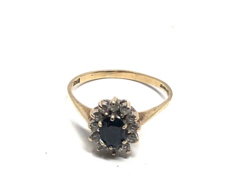 9ct gold sapphire &amp; clear stone ring (1.7g) 