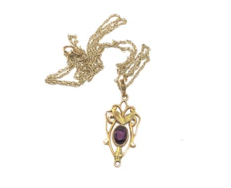 14ct gold amethyst pendant on 9ct gold chain (1.7g) 