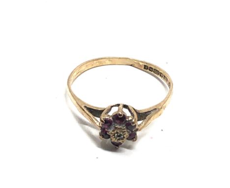 9ct gold vintage diamond &amp; ruby ring (1g) 