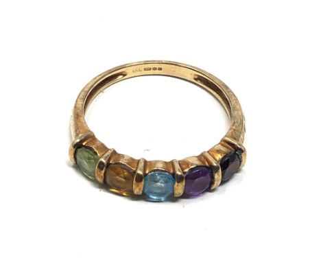 9ct gold garnet, amethyst, topaz, citrine &amp; peridot dress ring (2.3g) 