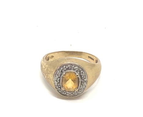 9ct gold vintage citrine &amp; diamond  ring (5.8g) 