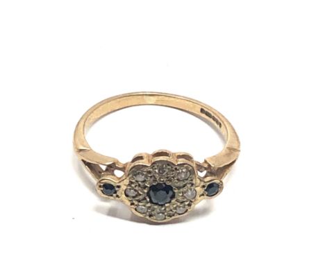 9ct gold sapphire &amp; diamond halo ring (1.7g) 