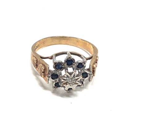 9ct gold vintage diamond &amp; sapphire ring (3g) 