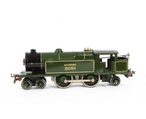 A Hornby O Gauge Electric No E220 SR 4-4-2 Tank Locomotive, in Southern Railway green as no 2091, G-VG, all wheels appear ori