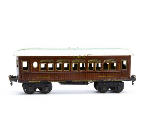 A Märklin Gauge 1 Mitropa Restaurant Car, in lithographed brown Mitropa colours as Speisewagen no 789, with off-white roof an