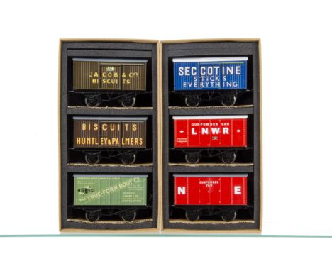 ACE Trains 0 Gauge Private Owners Van Sets, Set 9 comprising Seccotine, LNWR Gunpowder and NE Gunpowder Vans and Set 8 compri