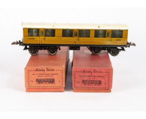 A Pair of Hornby O Gauge No 2 LNER Corridor Coaches, in lithographed LNER Teak livery, as brake/3rd no 4204, and 1st/3rd comp