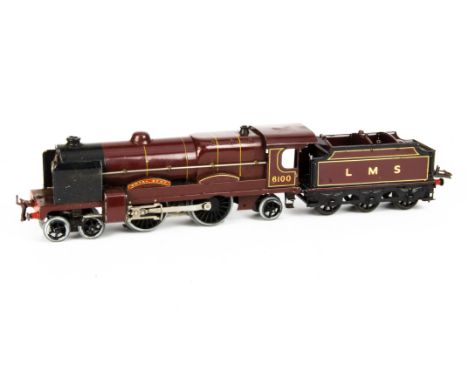 A Hornby O Gauge No E320 Electric 4-4-2 'Royal Scot' Locomotive and Tender, in LMS crimson as no 6100, with smoke deflectors,