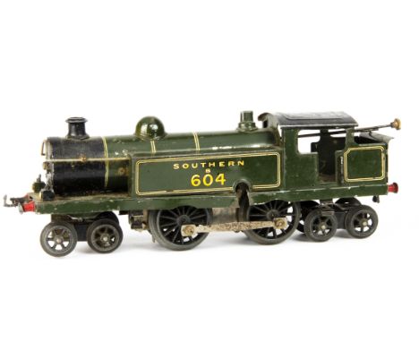 A Later-1920s Hornby O Gauge No 2 clockwork 4-4-4 Tank Locomotive, in Southern Railway olive green with diecast driving wheel