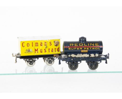 Two Hornby O Gauge Private Owner Wagons, both with T2 (OAG) base, a repainted nut-and-bolt van in Colman's Mustard yellow, as