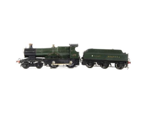 An 0 Gauge 3-rail electric GWR 'Bulldog' Class 4-4-0 Locomotive and Tender, body and tender appear kit- or scratch-built, wit