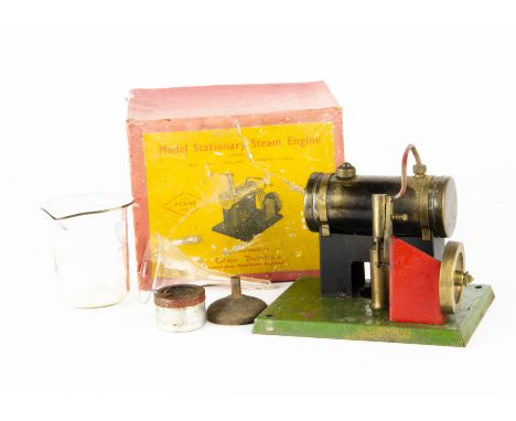 Uncommon Latimer Productions Plane Model Stationary Steam Engine, with burner, brass and glass funnels and brass chimney, ins