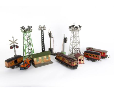 American 0 Gauge 3-rail electric Trains and Accessories, including Ives no 1651 electric locomotive in red-brown, Lionel No 5