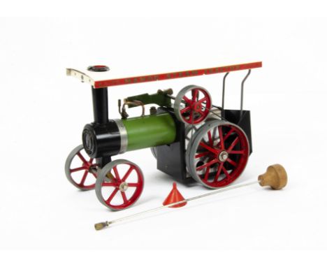 Mamod TE 1 live-steam Traction Engine, with steering rod and plastic funnel, in original box, VG, box F