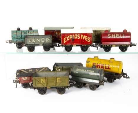 Vintage Bing 0 Gauge 4-wheeled Freight Stock, two 'Shields and Brown' tank wagons no 23, one in light blue with 1912 to soleb