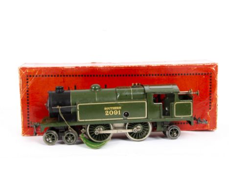 A Boxed Hornby O Gauge clockwork No 2 Special SR 4-4-2 Tank Locomotive, in Southern Railway green as no 2091, G-VG, cab handr