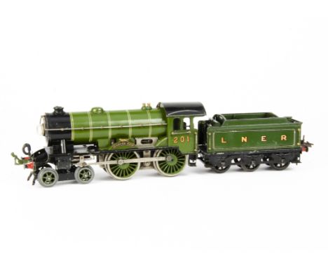A Hornby O Gauge No E220 Special Electric 4-4-0 'Bramham Moor' Locomotive and Tender, in LNER lined apple green as no 201, G-