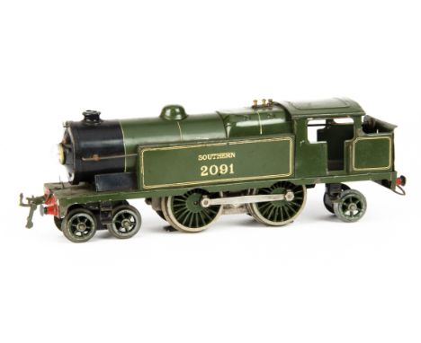 A Hornby O Gauge No 2 Special E220 Electric 4-4-2 Tank Locomotive, in Southern Railway green as no 2091 with nickelled drivin