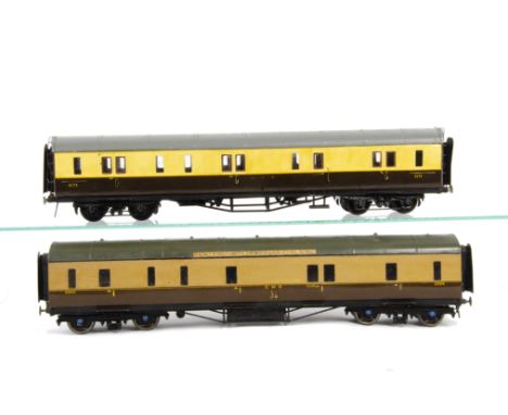Two Kit-built 0 Gauge GWR Full Brake Coaches, one in metal as no 2864 in lighter brown/fawn, the other of wood construction a