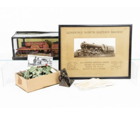 An Approximately O Gauge Card Model MR 'Spinner' with Framed Flying Scotsman Photograph and Other Items, the Midland 4-2-2 ap