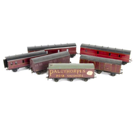 Scratch- or Kit-built 0 Gauge LMS Bogie and 6-wheeled Coaching Van Stock, two short bogie vans, no 3456 with white-metal bogi