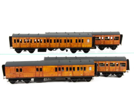 A Rake of Four Finescale O Gauge Kit-built ex-GER 50' Bogie Corridor Coaches, beautifully made to professional standards from