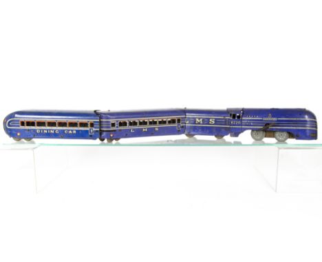 A Marx (British) 0 Gauge clockwork LMS 'Coronation' Articulated Steam Train, in lithographed blue with white and black lining