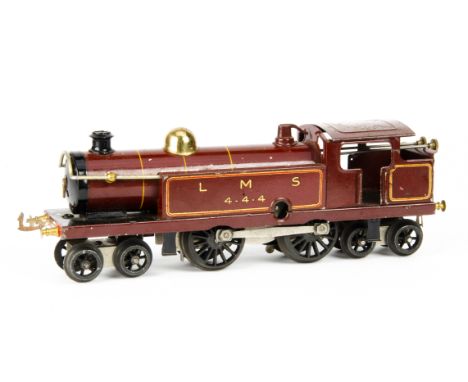 An Early Hornby O Gauge No 2 clockwork 4-4-4 Tank Locomotive, in LMS crimson with cast-iron driving wheels and 'swivel' bogie