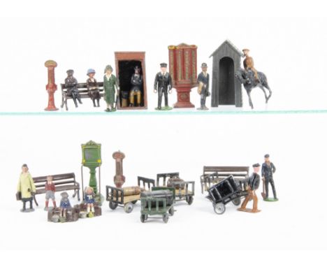 Platform and Other Accessories for O Gauge by Johillco and Charbens, including platform benches with seated passengers, troll