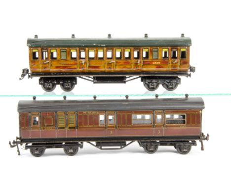 Vintage Tinplate Bing and Märklin 0 Gauge Coaches, a Bing/Bassett-Lowke Midland Railway Brake/3rd Coach no 2783 in lithograph