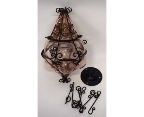 Glass hanging lamp shade in metal frame