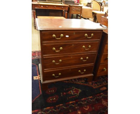 19th century mahogany low chest of four drawers, raised on bracket feet, width approx 68cm max