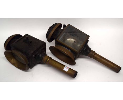 Pair of vintage brass car lamps