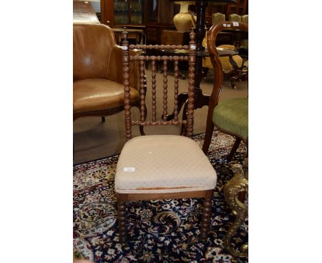 Early 19th century bobbin turned upholstered bedroom chair, width approx 37cm