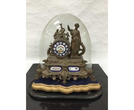 A late Victorian spelter and porcelain table clock, the 8 day movement striking on a bell, signed CR and numbered 51931, rest