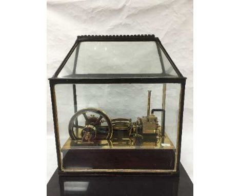 A good quality late Victorian live steam scale model stationary single cylinder engine, with the oak and iron bound coal burn