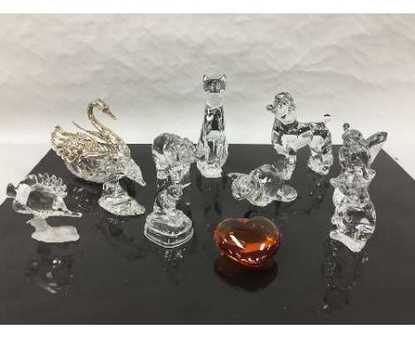 A crystal and sterling silver figure of a swan, height 12.5cm,  together with other crystal to include two Swarovski figures 