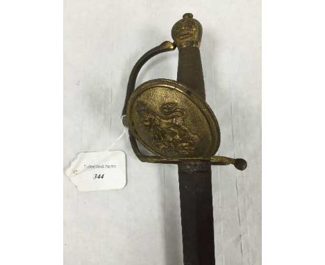 A Georgian infantry officer's spadroon, 80cm straight double edge blade and brass guard, the grip bound in fine wire. CONDITI