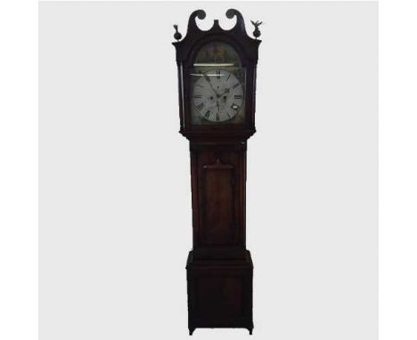 A nineteenth century eight day longcase clock with painted dial, indistinct maker's name, Dundee.