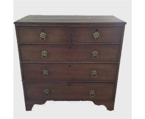 A Victorian mahogany five drawer chest on bracket feet, width 106.5 cm.