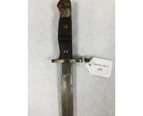 An American sword bayonet, the blade stamped Remington 1913, steel mounted leather scabbard. CONDITION REPORT: Blade quite cl