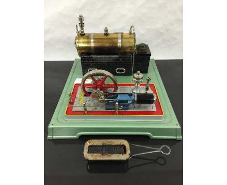 A Fleischmann steam stationary engine and single fixed cylinder motor, on tin base. 