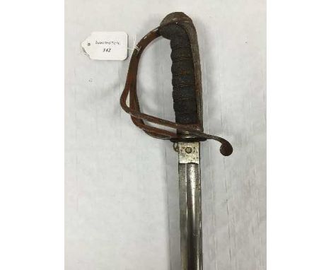 An 1821 pattern artillery sword, 81cm single fullered blade etched with martial decoration, steel three-bar hilt and wire bou