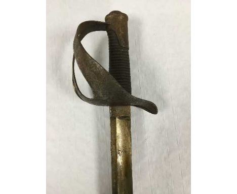 A nineteenth century German heavy cavalry sword, Solingen manufactured, curved single fullered 90cm blade, hilt with rolled e