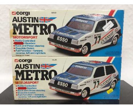 Two Corgi Austin Metro Motorsport radio controlled model cars, numbered M5900, both parts boxed. (2) CONDITION REPORT: Used c