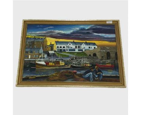 K. Short : Seahouses Harbour, oil on panel, signed, dated '87, 40 cm x 60 cm, framed. 
