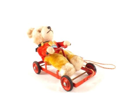 Chiltern Toys soft Teddy bear on go kart, original label